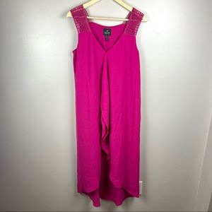 Adrianna Papell Midi Dress High Low Hem Ruffle Front Lace Straps Pink 8 NWT